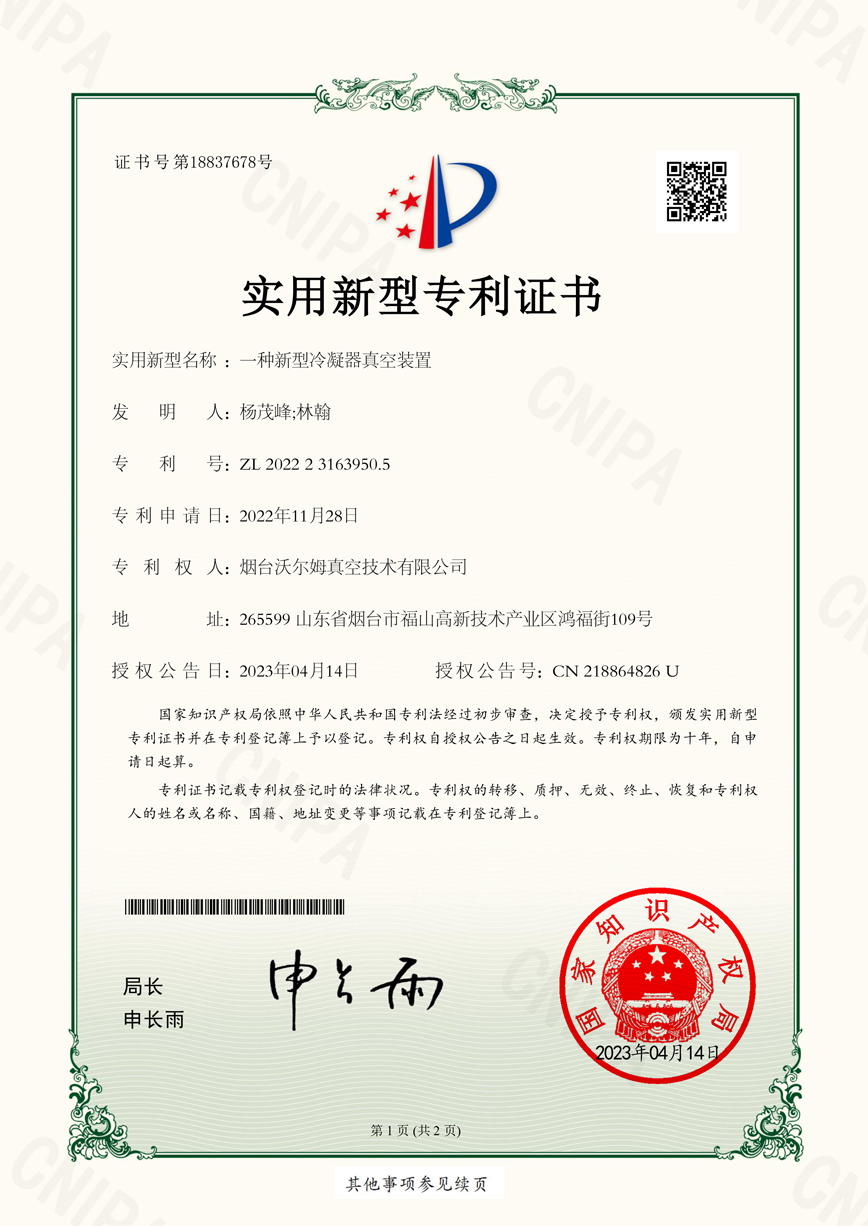一种新型冷凝器真空装置